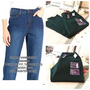 NEW/W/TAGS GLORIA VANDERBILT "AMANDA " ORGINIAL SLIMMING JEAN, 20W  HUNTER GREEN